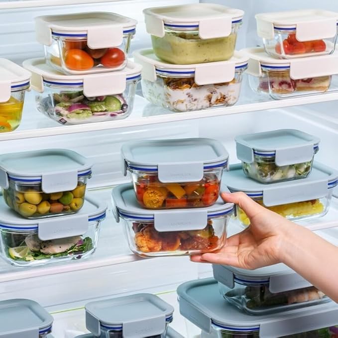 LocknLock LNG214S4M The Clear Heat-Resistant Borosilicate Glass Food Storage Set, 8-Piece (4 Containers + 4 Lids) - Mint