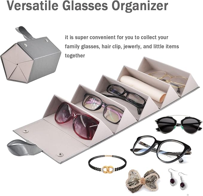 Kenpal Sunglasses Storage Organizer Holder Foldable Travel Case with 5 Slot Compartments for Multiple Glasses