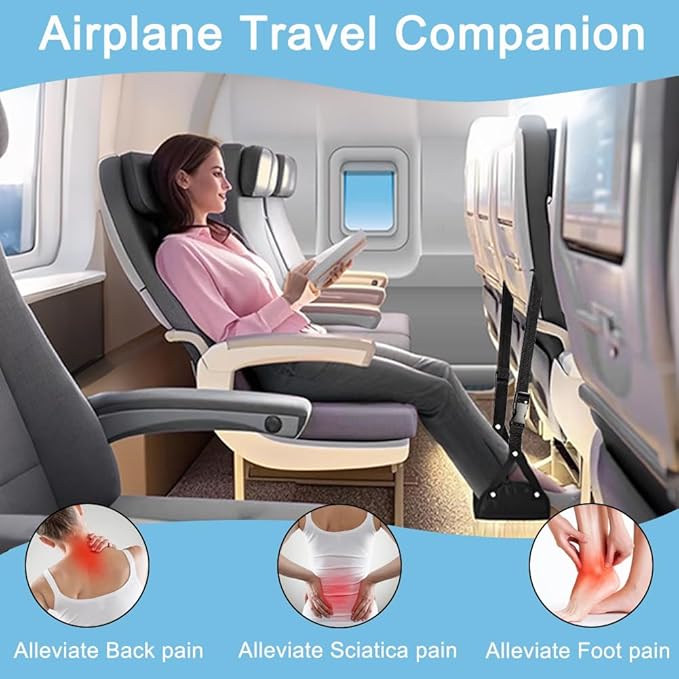 2 Pack Airplane Travel Footrest Hammocks, Adjustable, Black, Memory Foam, Foot Hammock for Airplane Travel