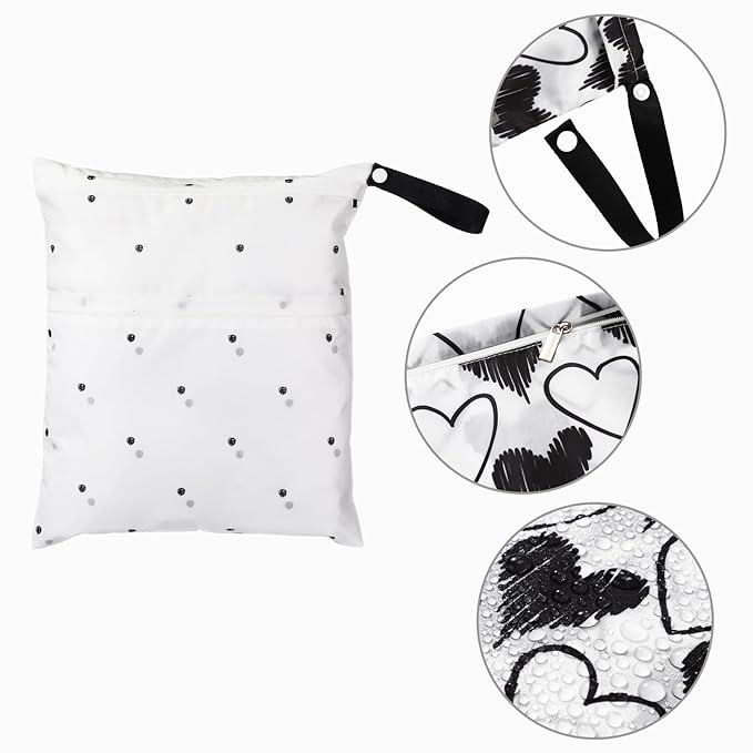 Frienda 4 Pieces Wet Dry Bag for Baby Waterproof Reusable Washable Diaper Bag Sealed with Handle for Travel, Beach, Swimsuit, Diapers, Dirty Gym Clothes and Toiletries (Heart)