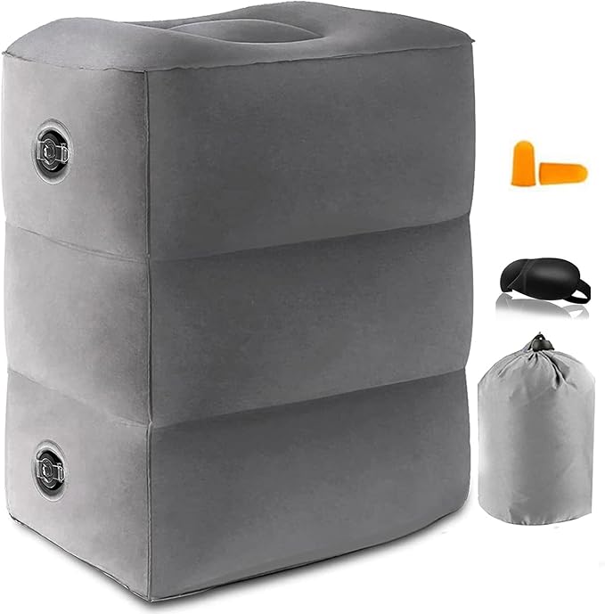 Inflatable Foot Rest Pillow for Travel, Kids/Adults Airplane Travel Pillow Kids Bed-Adjustable Height Cushions,for Kids to Sleep While Traveling,Suitable for Car,Office,Home,Travel (Grey)