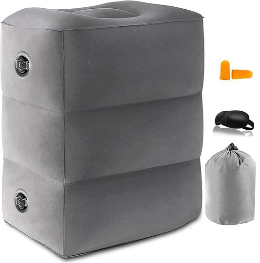 Inflatable Foot Rest Pillow for Travel, Kids/Adults Airplane Travel Pillow Kids Bed-Adjustable Height Cushions,for Kids to Sleep While Traveling,Suitable for Car,Office,Home,Travel (Grey)