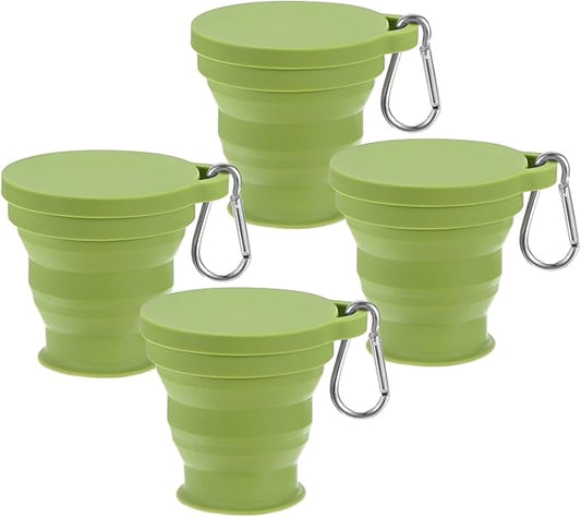 4 Pack Collapsible Travel Cup, 6oz(180ml) Silicone Portable Foldable Water Cup Bottle with Spring Buckle for Travel/Camping/Hiking, Reusable [Green]