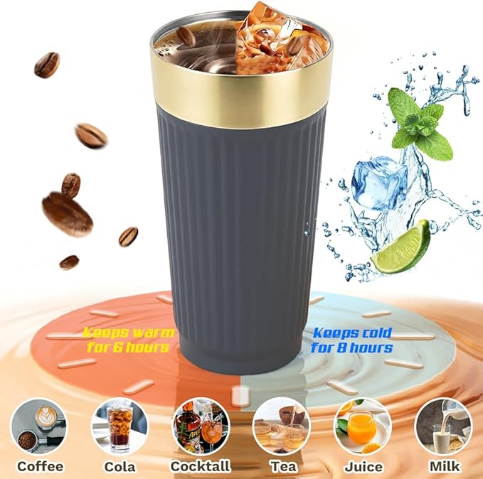 Vacuum-Insulated Stainless Steel Travel Coffee Mug, Leak-Proof Reusable Coffee Cup with Lid-Keeps Drinks Hot & Cold for Hours, Durable Double Wall Tumbler for Men & Women (5th-Dark Blue, 18OZ)