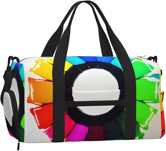Colored crayon circles Print Gym Bag with Shoe Compartment for Women Men, 17.7in Sports Duffle Weekender Tote, Overnight Travel Duffel Bag Carry On