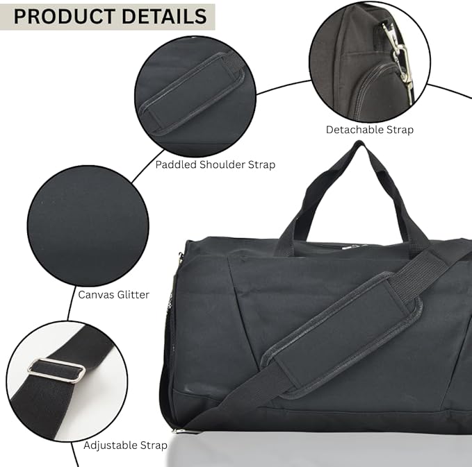 NGIL Solid Cheers Sports Gym Duffel with Shoe Compartment and Small Carry on Travel Tote Bags for Women, Gym bag, Overnight bags for Women, Cheer Bag (Solid-Black)