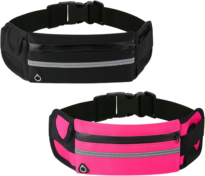 Anti-Theft Invisible Waist Bag, Anti-Theft Money Belt Multifunctional Outdoor Sports Waist Bag for Sports, Travel & Daily Use (Black+Rose Red)