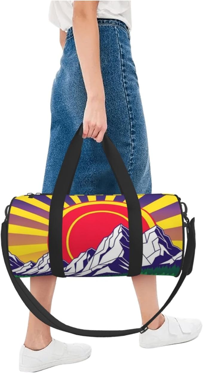 Small Gym Bag for Women, Sport Duffel Gym Tote Bags Ancient Colorado Mountain Flag Purple for Yoga, Workout, Dance, Swim