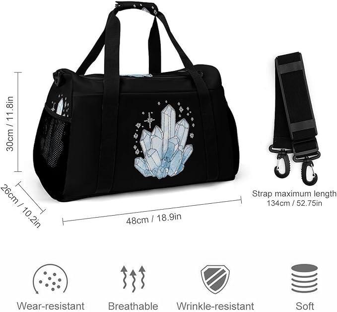 Blue Crystals Duffle Bag Gym Bag for Workout Travel Tote with Detachable Straps