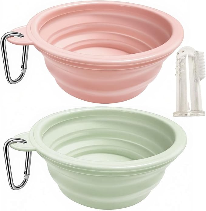 Portable Silicone Collapsible Dog Bowls, 2 Pack Dog Bowl Travel Collapsible Bowls Water Feeding Travel Bowl Cup Dish for Pet Dogs and Cats - with 2 Pack Carabiners