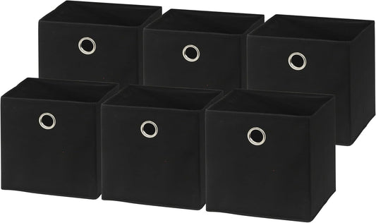 SIMPLE HOUSEWARE 11-Inch Collapsible Fabric Cube Storage Bin with Handles, Printed Design, 6 Pack, Black
