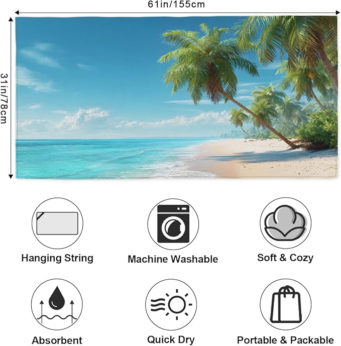 Beachside Summer Palm Trees Beach Towel, Large Microfiber Quick Dry Lightweight Pool Bath Towels Sand Free Beach Blanket for Summer Cruise Yoga Camping Travel Vacation Essentials 31 x 61 in