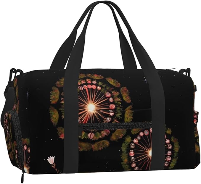 Starry Dandelion Print Gym Bag with Shoe Compartment for Women Men, 17.7in Sports Duffle Weekender Tote, Overnight Travel Duffel Bag Carry On