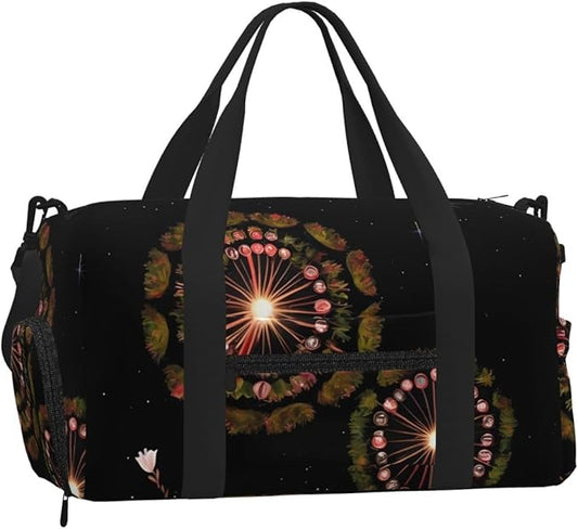 Starry Dandelion Print Gym Bag with Shoe Compartment for Women Men, 17.7in Sports Duffle Weekender Tote, Overnight Travel Duffel Bag Carry On