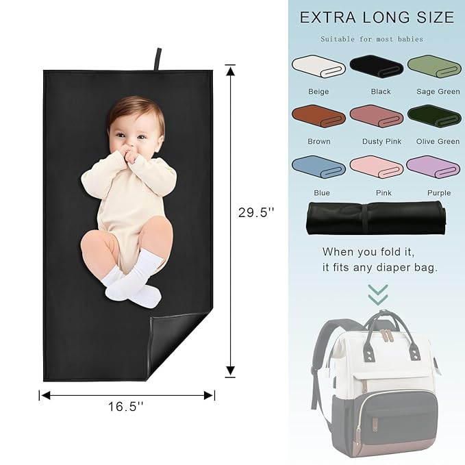Wipeable Changing Pad for Baby, Black Diaper Changing Mat for Baby Travel or Home, Foldable Mat Fits Perfectly in Diaper Bag (67-18)