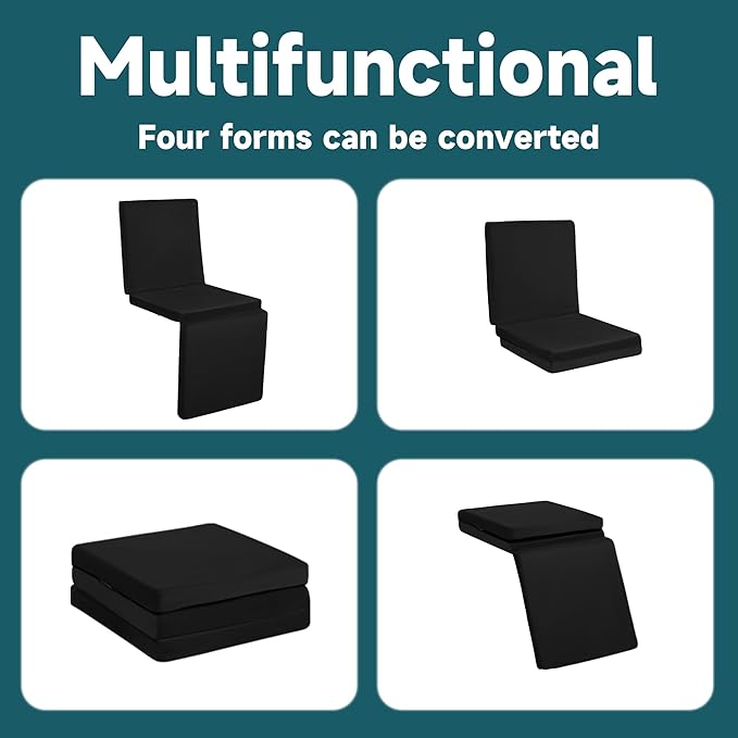 HOMBYS 3-in-1 Recliner Seat Cushion with Lumbar Support Pillow & Footrest, Multi-Functional Adjustable Height 2" to 6" for You to Choose, Non-Slip Foam Chair Cushion for Elderly, Black