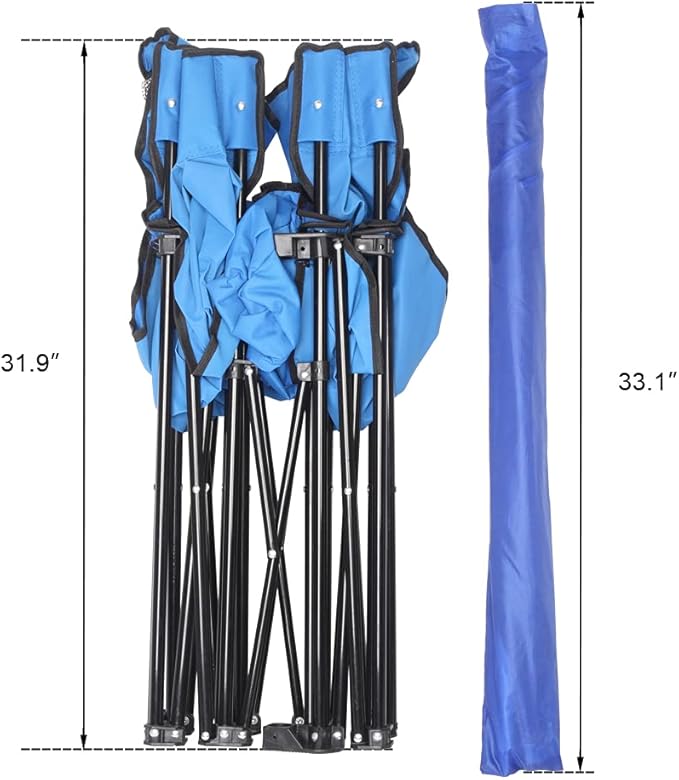 Double Folding Camping Chair W/Umbrella Fold Up Table Beverage Holder Carrying Bag Cooler for Patio Pool Park Outdoor Beach, Picnic, Portable (Blue)