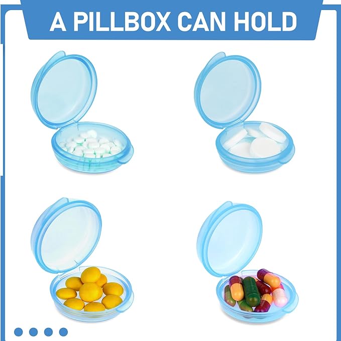 4 Pcs Mini Pill Organizer Small Pill Box Cute Portable Pill Case for Pocket Purse Travel Storage Containers Earplug Case Medicine Dispenser Vitamin Holder (4 Blue)
