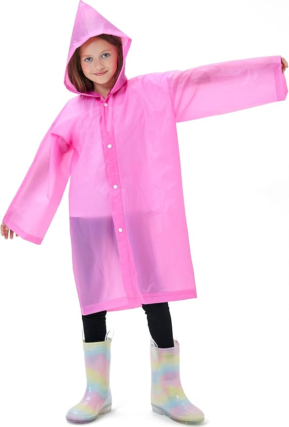 2 Pack Reusable Waterproof Raincoat EVA Emergency Rain Ponchos One Size Rain Jacket for Children, Boys and Girls