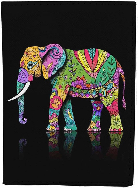 Ornate Elephant Passport Holder for Travel Zentangle Flower Africa Animal PU Leather Passport Cover Wallet Cute Passport Card Holder for Women and Men