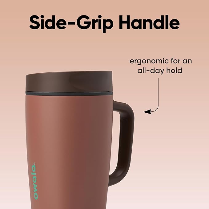 Owala SmoothSip Slider Stainless Steel Insulated Travel Mug with handle, 100% Leak Proof, For Hot and Cold Drinks, Travel Friendly with Sliding Lock Lid, 24 oz, BPA Free, Leak Proof, Cozy Cocoa