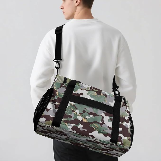 Personalized Green Camouflage Camo Pattern Duffle Bag with Name for Women Man Custom Multifunctional Travel Perform Training Bag Luggage Bag