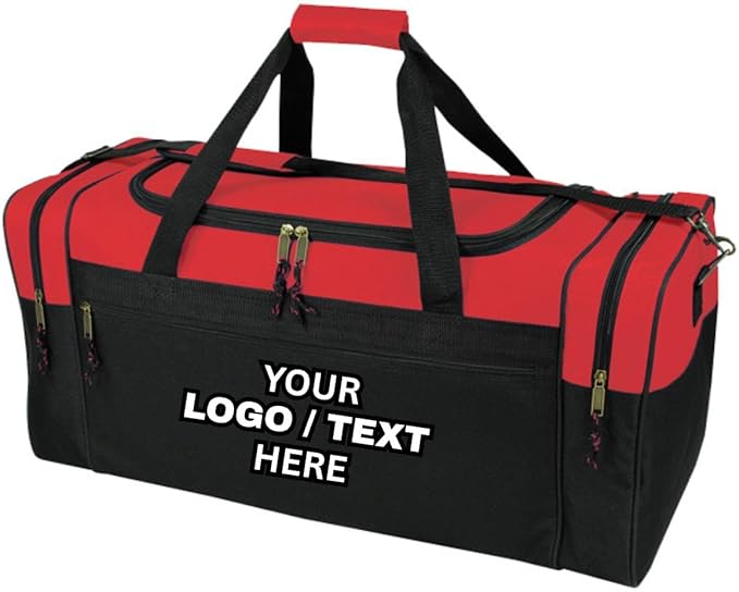 Custom Logo/Text Duffel Bag - Gym Travel Bag – Small & Large Sizes – Sports, Overnight, Team Bag with Shoulder Strap