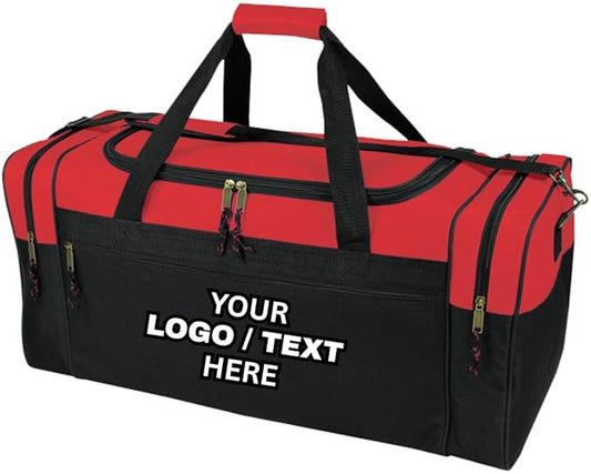Custom Logo/Text Duffel Bag - Gym Travel Bag – Small & Large Sizes – Sports, Overnight, Team Bag with Shoulder Strap