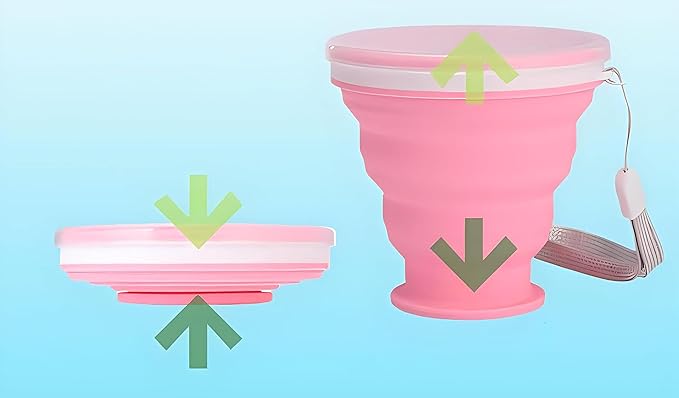Silicone Folding Travel Cup with Lid - Expandable Reusable Drinking Mug for Camping, Hiking & Outdoor
