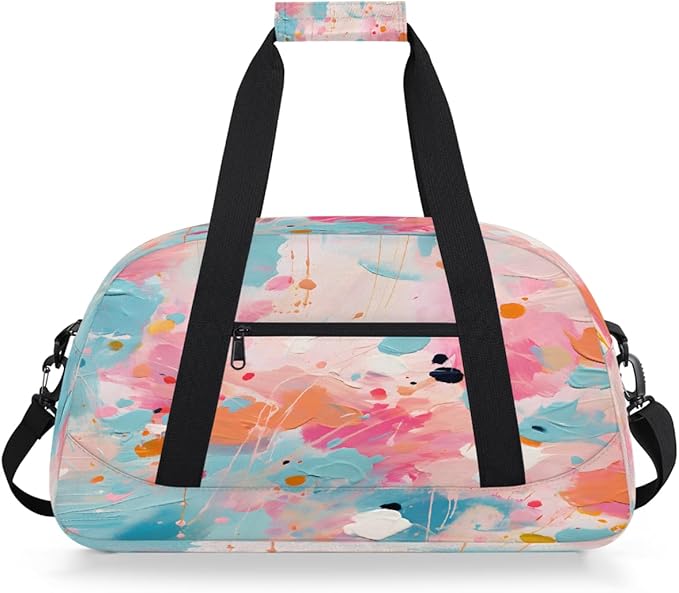 Travel Duffle Bag, Pink Orange Abstract Paint Splatter Waterproof Weekender Overnight Bags for Women Men Lightweight Carry on Duffle Gym Bag for Travel, Sports, Fitness, Workout