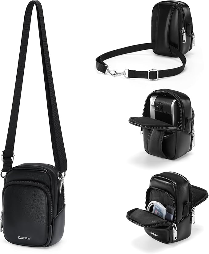 Cwatcun Mini Digital Compact Camera Sling Bag PU Leather，Portable Protective Small Crossbody Camera Case Lightweight Photography Camera waist bag for Canon Nikon Sony Fuji Digital Camera