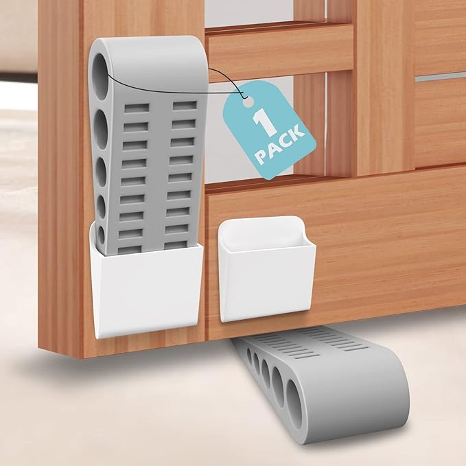 Door Stoppers for Bottom of Door - 1 Pack Rubber Security Wedge Stackable Heavy Duty Door Stop with Holder for Home Office Classroom on Carpet, Concrete, Linoleum & Wood House Warming Gifts New Home