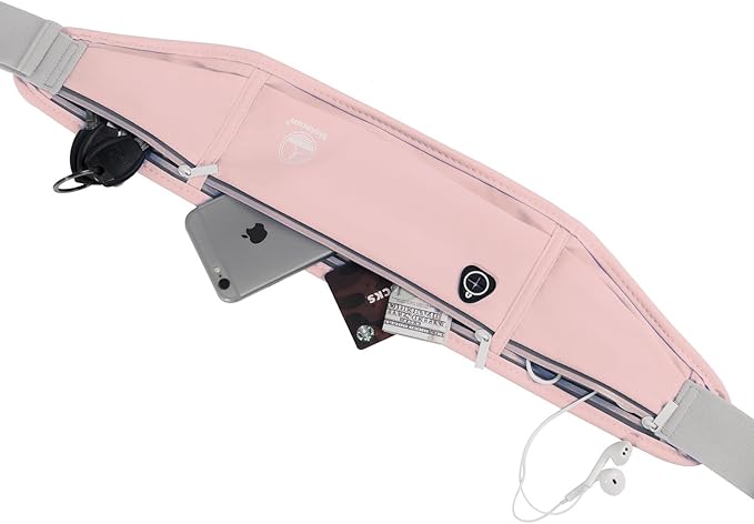 Running Belt Fanny Packs for Women, Slim Belt Bag Jogging Pocket Money Belt Phone Holder Waist Pack for Running Hiking Traveling - Pink