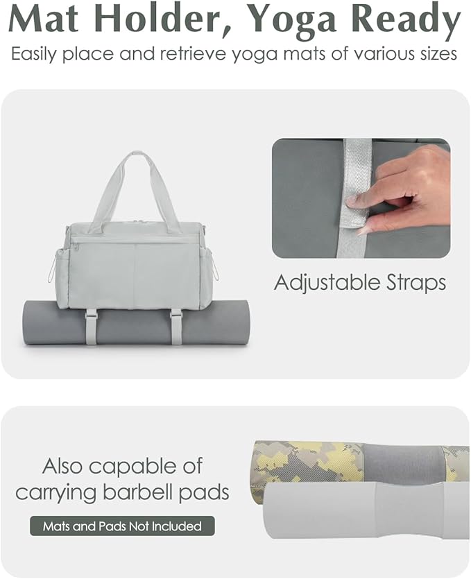 Small Gym Bag, Mini Gym Bag for Women with Yoga Mat Holder and Wet Compartment, Cute Small Yoga Mat Bag with Water Bottle Pocket for Workout Dance, Gray