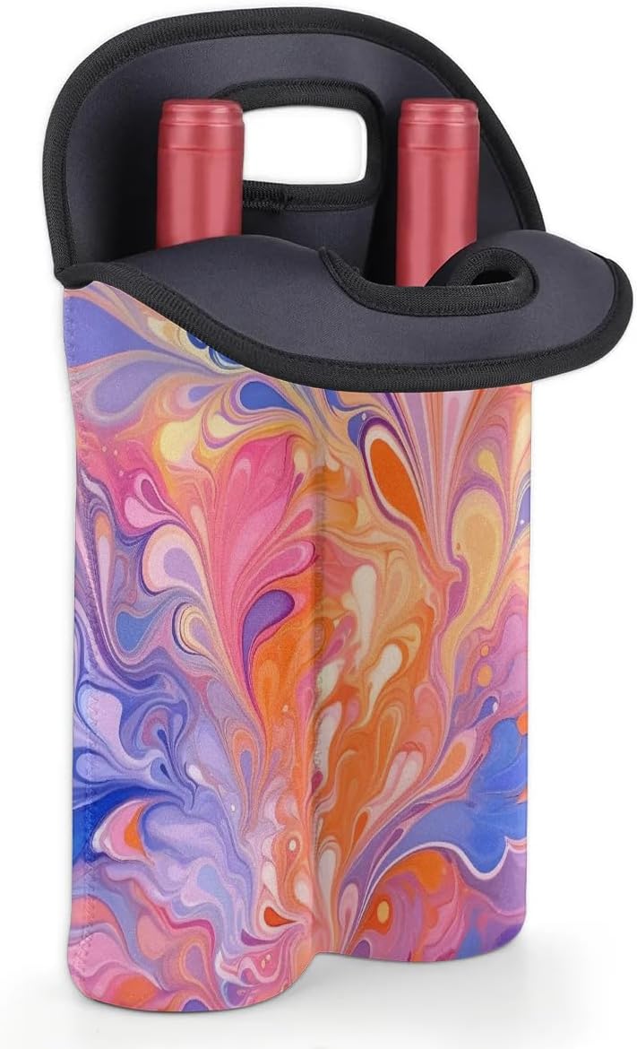 Wine Carrier Tote Personalized Bag for 2 Bottles - Neoprene Wine Bottle Holder with Carry Handle, Wine Protective Bag Insulated Bag Beer Cans Water Bottle Holder for Travel Picnic,Style4