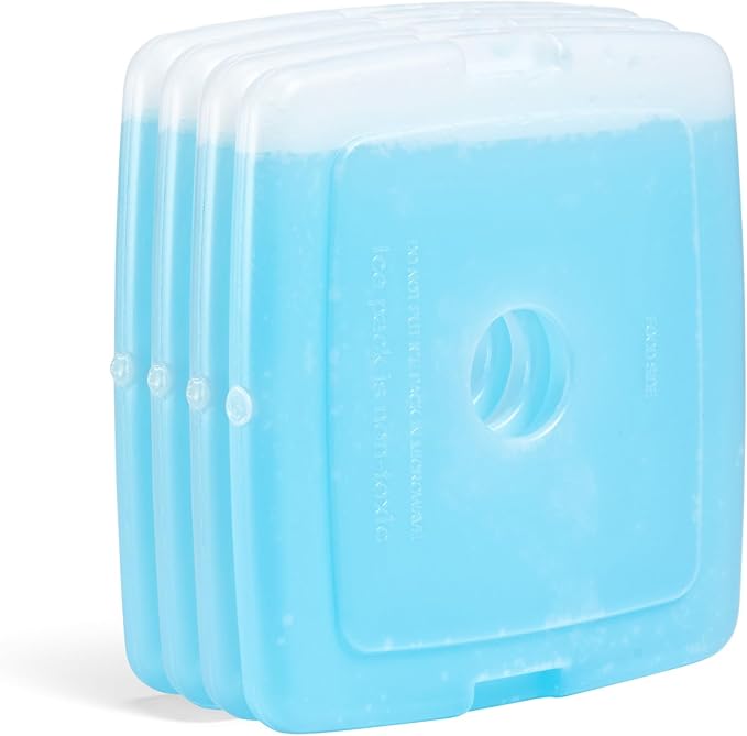 Cool Coolers by Fit & Fresh 8 Count Slim Ice Packs, Quick Freeze Space Saving Reusable for Lunch Boxes or Coolers, Clear Blue Kids Ice, (Pack of 6)