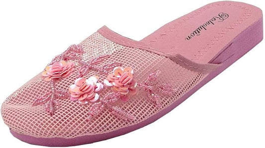 REDVOLUTION Women's Chinese Mesh Slipper Floral Flip Flop Sandals | 1313