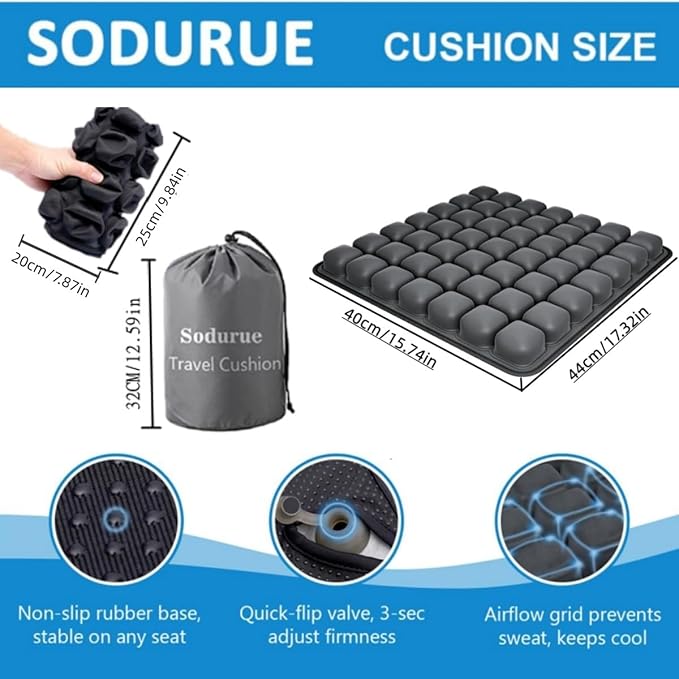 Sodurue Travel Cushion Airplane Seat,Airplane Seat Cushion for Long Flights,Press Type Air Inflatable Wheelchair Seat Cushion,49 Airbags,for Car,Office,Stadium,Ergonomic Comfort Support,Heavy Duty