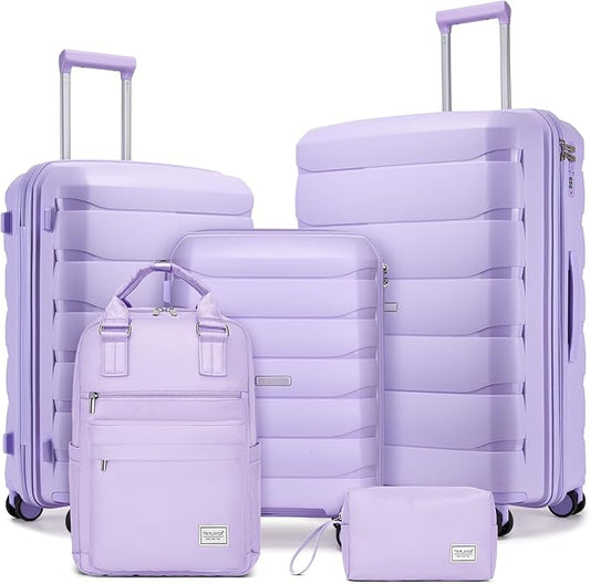 Luggage Sets 5 Piece, Large Suitcase Set with Spinner Wheels, Carry on Luggage Set with Backpack for women (3 piece set,Lavender)