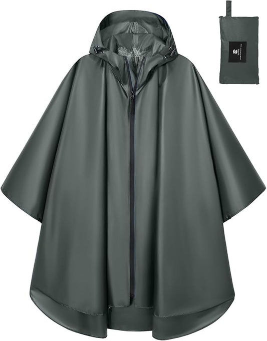 SaphiRose Lightweight Waterproof Rain Poncho for Adults with Hood Portable Rainwear for Outdoor