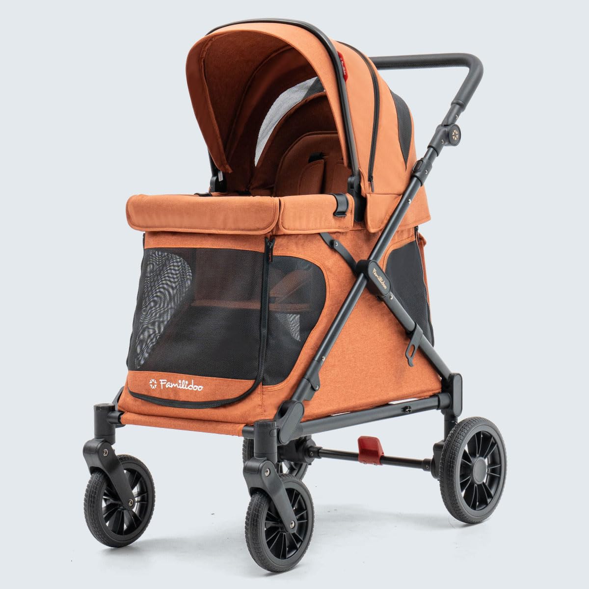 Familidoo Q1 Multi-Use Kids Wagon Stroller – Foldable, Lightweight & All-Terrain for Kids & Pets – 5-Point Safety Harness, Rain Cover & Compact Travel Design – Supports Up to 132 lbs (Burnt Orange)