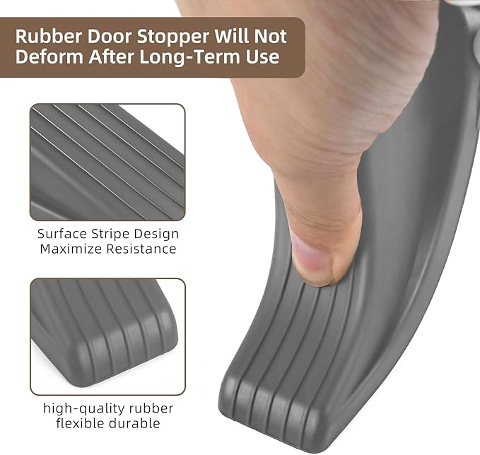 Door Stoppers for Bottom of Door on Floor, Premium Rubber Door Stopper Wedge, Floor Sturdy Stackable Door Stops for Carpet Heavy Duty Door (Gray, 2 Pack)