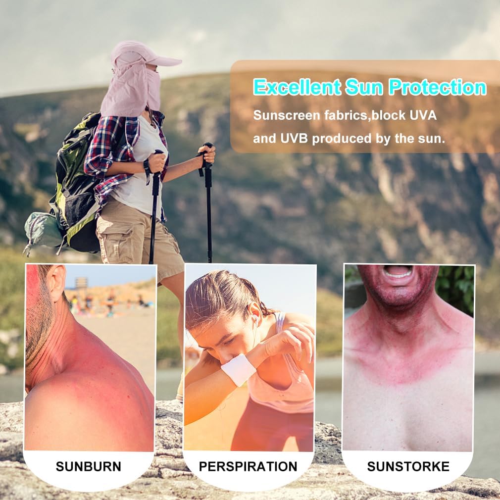 Foldable Sun Cap, Fishing Hats, UPF 50+ Protection Caps with Face Mask Neck Flap