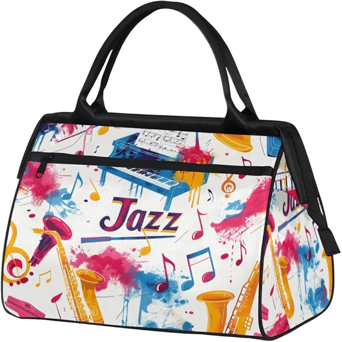 Jazz Overnight Weekender Bag for Women Men Travel Duffel Bags Waterproof Luggage Carry on Sports Yoga Gym Bag