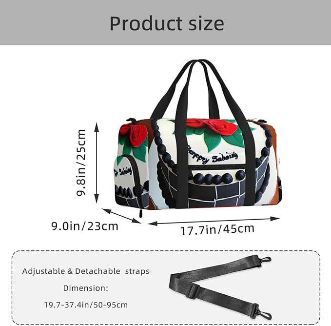 Delicious cakes Print Gym Bag with Shoe Compartment for Women Men, 17.7in Sports Duffle Weekender Tote, Overnight Travel Duffel Bag Carry On