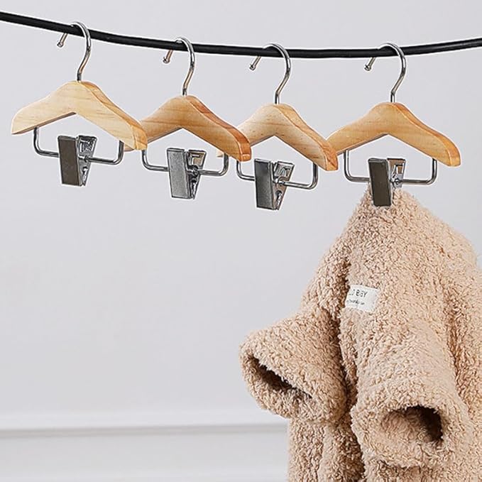 Ximimark 3PCS Solid Wood Mini Hanger for Pet Clothes Dog Clothing Hanger with Clip and Hook for Pet Accessories
