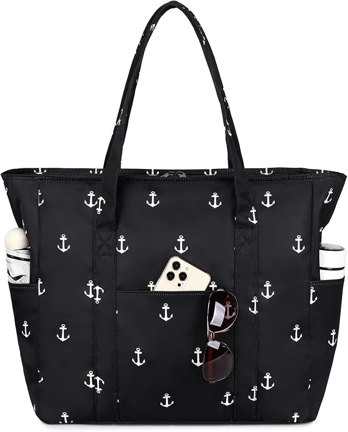 Octsky Large Beach Bags for Women - Waterproof Sandproof Beach Tote with Dual Zipper and Wet Pocket - 3 Outside Pockets