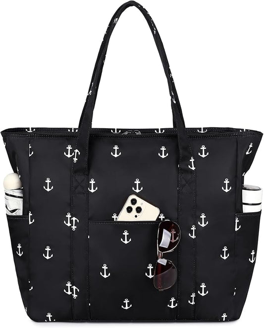 Octsky Large Beach Bags for Women - Waterproof Sandproof Beach Tote with Dual Zipper and Wet Pocket - 3 Outside Pockets