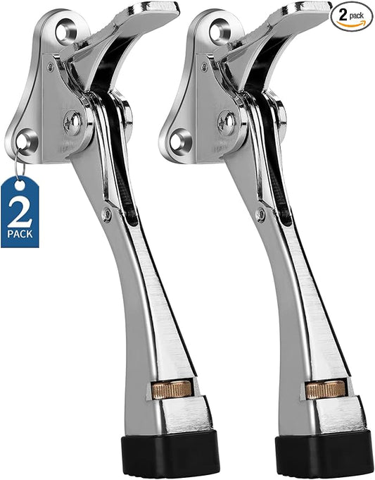 Gotega Door Stopper, 2 Packs Kickdown Door Stop with One Touch Adjustable Height and Rubber Tip 4 Inches, Heavy Duty Door Stops, Door Holder, Bottom of Door - Chrome