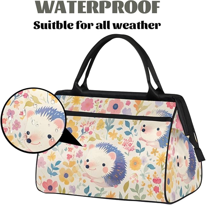 Hedgehog Flowers Overnight Weekender Bag for Women Men Travel Duffel Bags Waterproof Luggage Carry on Sports Yoga Gym Bag